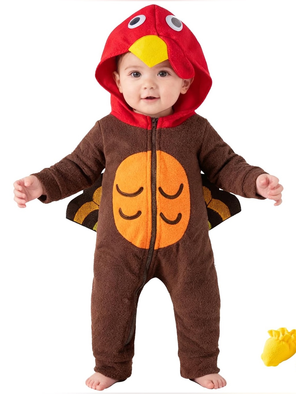 Turkey Thanksgiving themed zip up infant romper